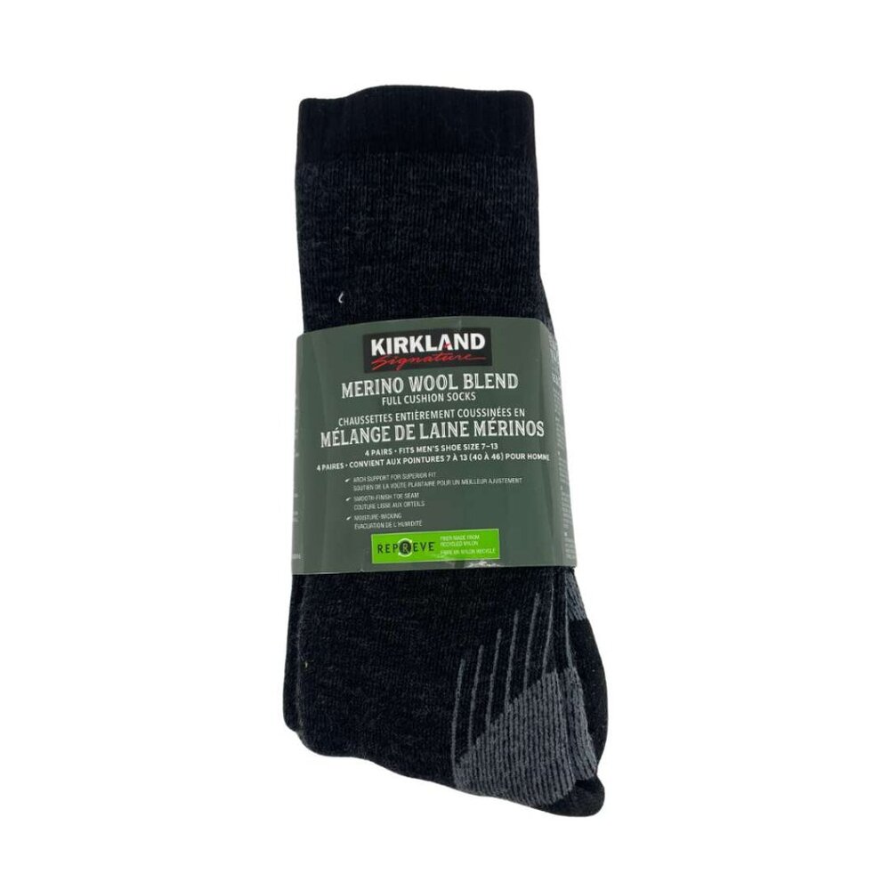 Kirkland Men's Crew Socks | 4 Pairs | Merino Wool | Size 7-13 **NEW